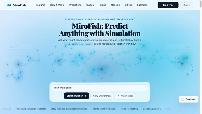 MiroFish (mirofish.work) application interface and features